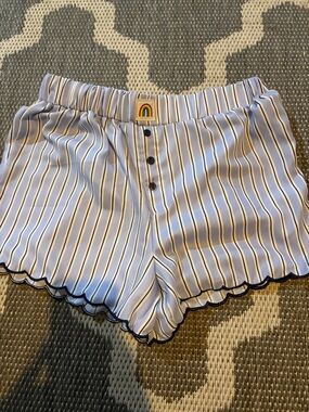 Rae Dunn Vertical-Stripe High-Waist Scalloped Shorts